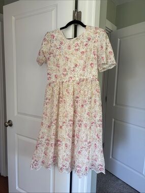tea n rose Maternity  Ivory Lace Dress with Pink Floral Print